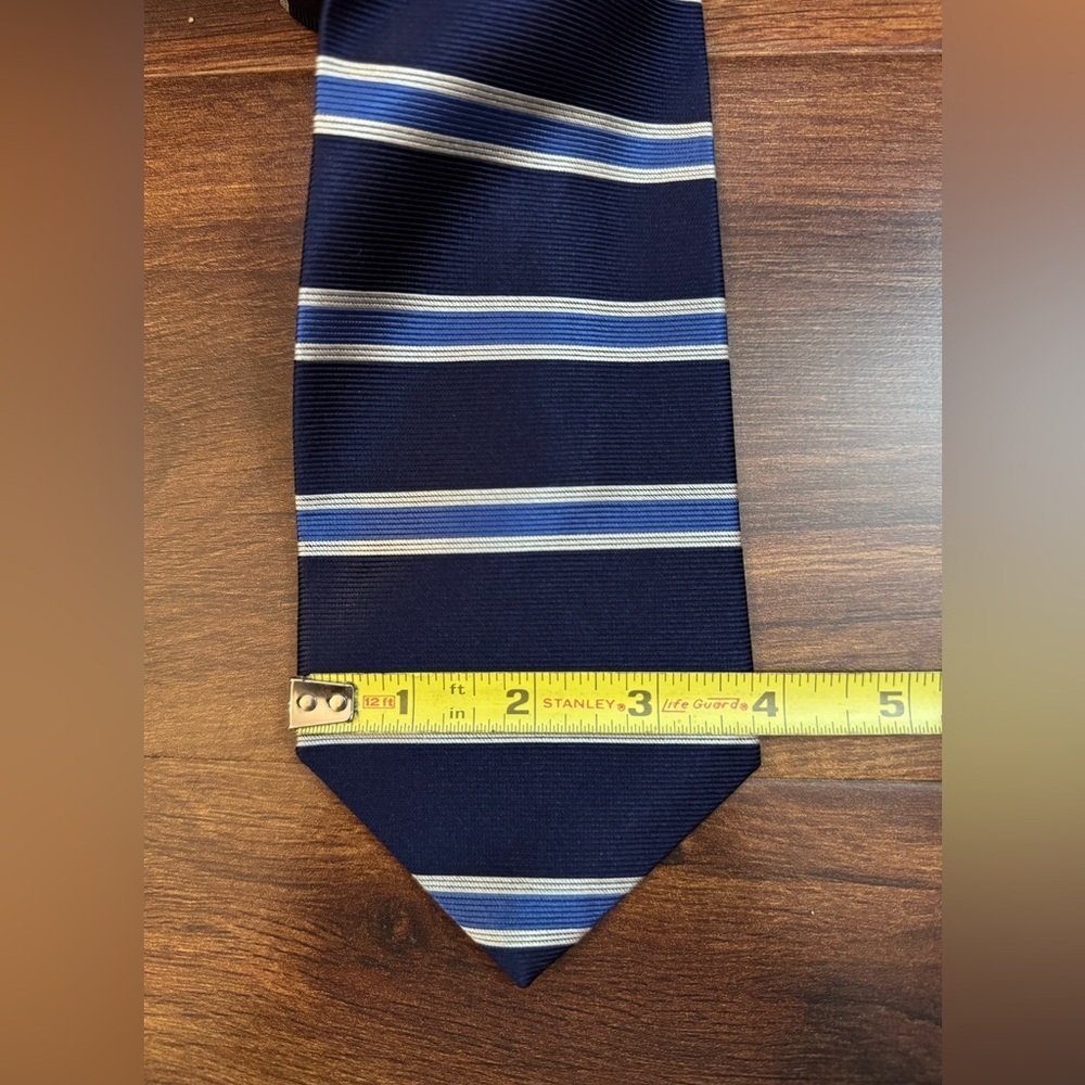 BROOKS BROTHERS Makers Elegant Silk Navy and Silver Striped Men's Tie - Picture 7 of 9